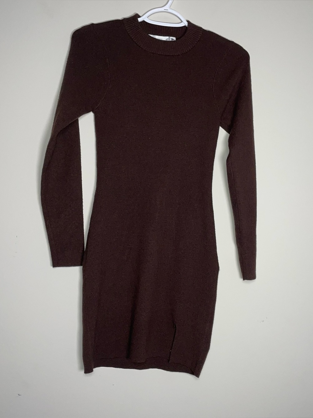 Altarโd State M Deep Brown Long Sleeve Front Slit Sweater Bodycon Dress